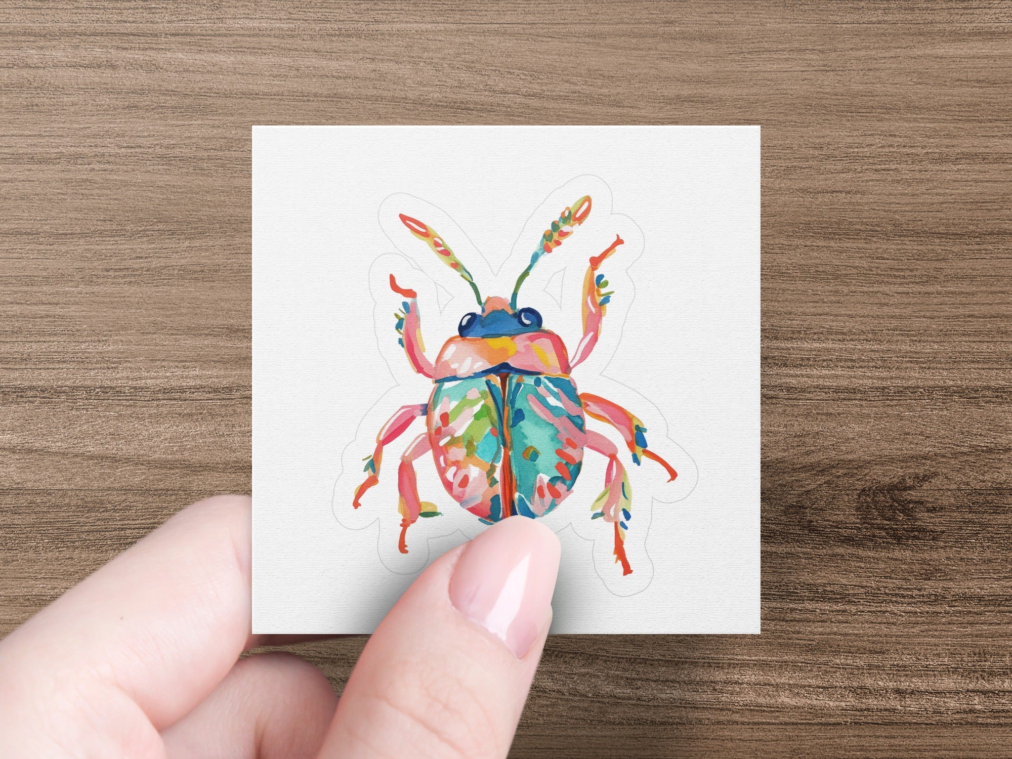 Colorful beetle sticker with detailed antennae and legs.
