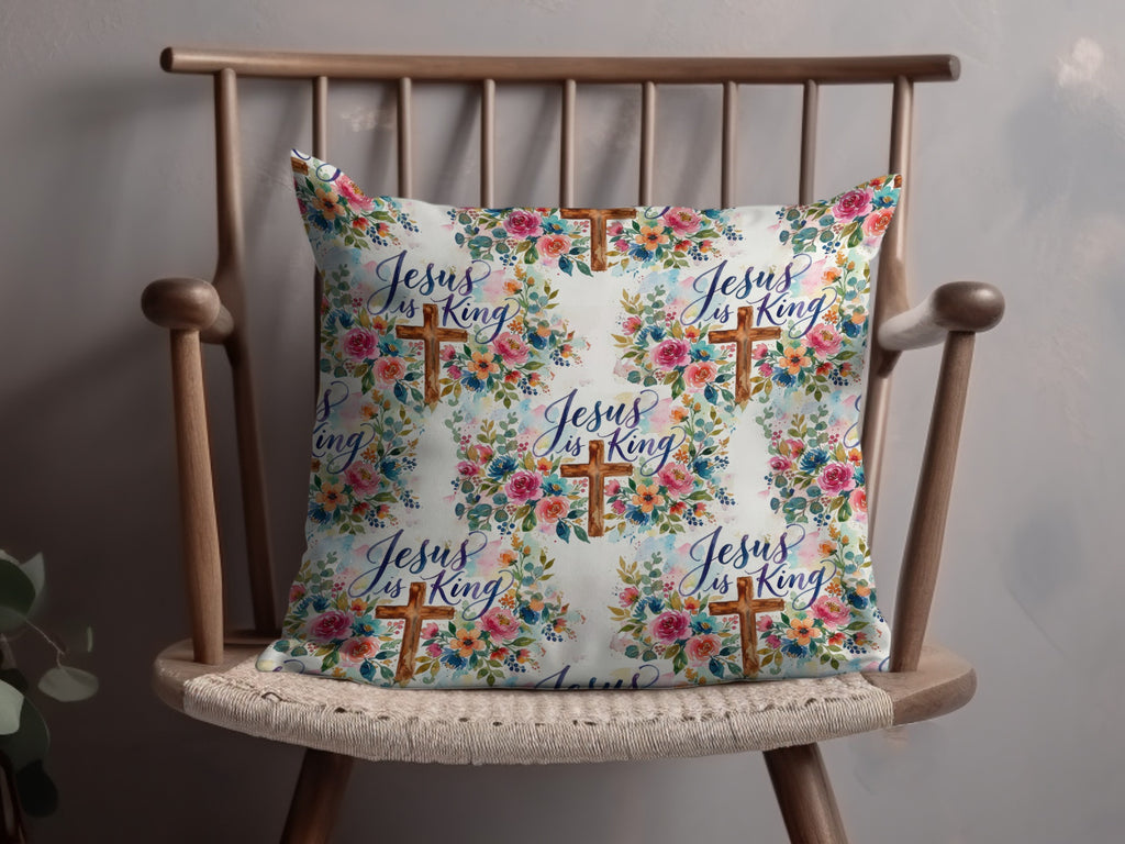 Jesus is King Floral Cross Pattern Decorative Pillow product type