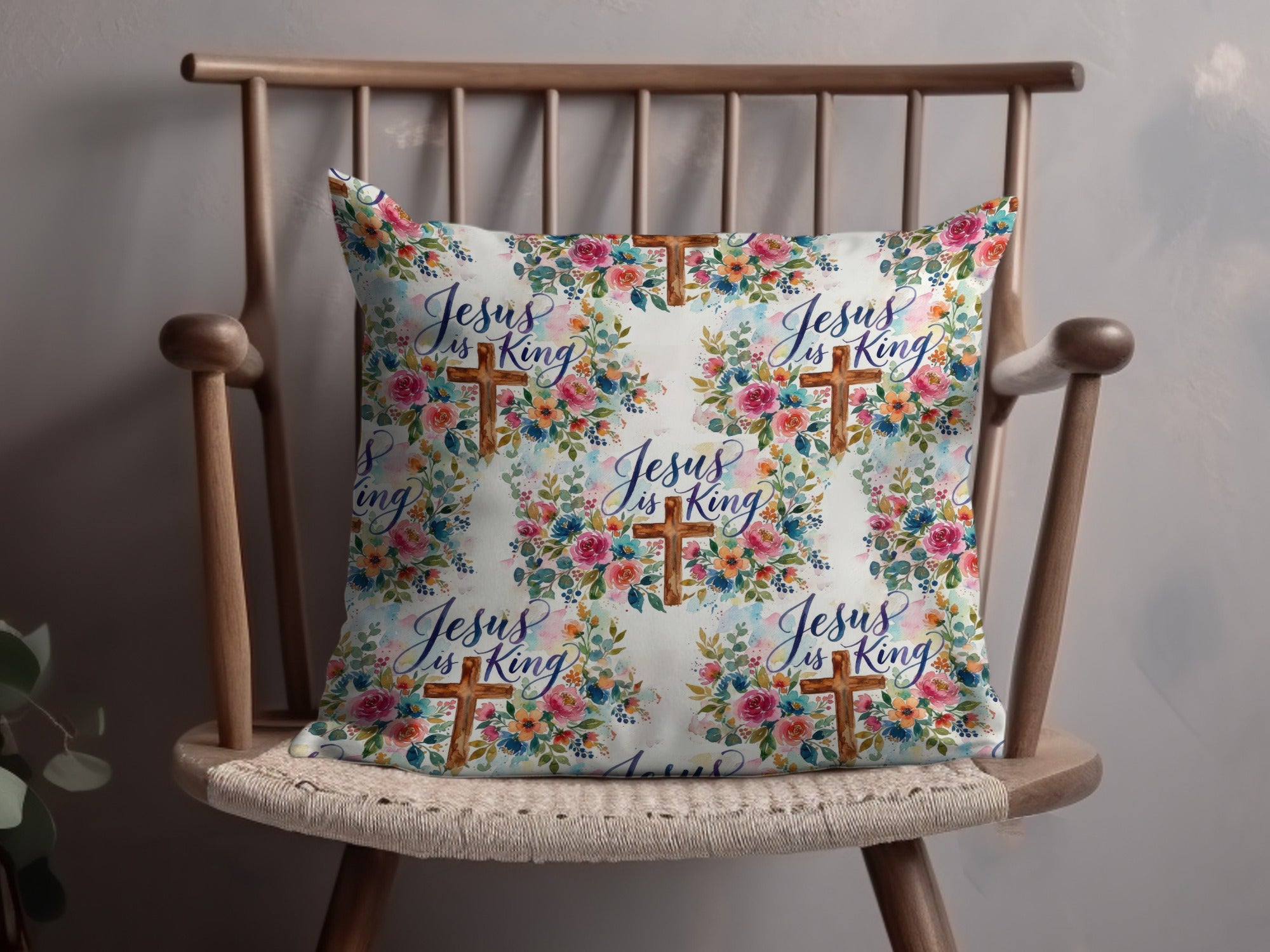 Jesus is King Floral Cross Pattern Decorative Pillow product type