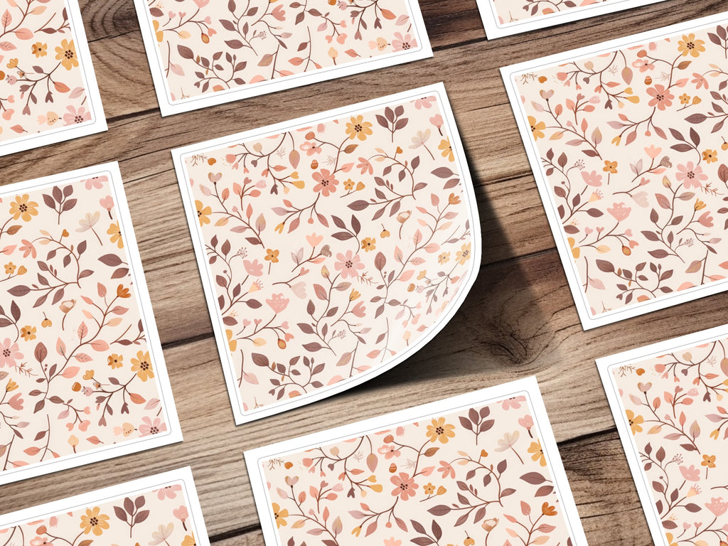 Floral Pattern Square Stickers for Scrapbooking or Crafts