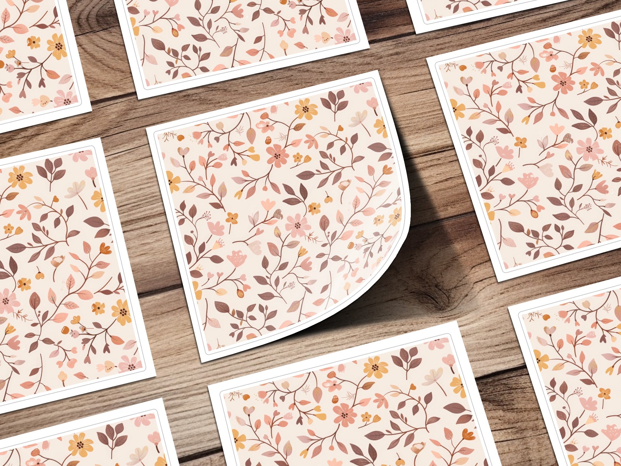Floral Pattern Square Stickers for Scrapbooking or Crafts