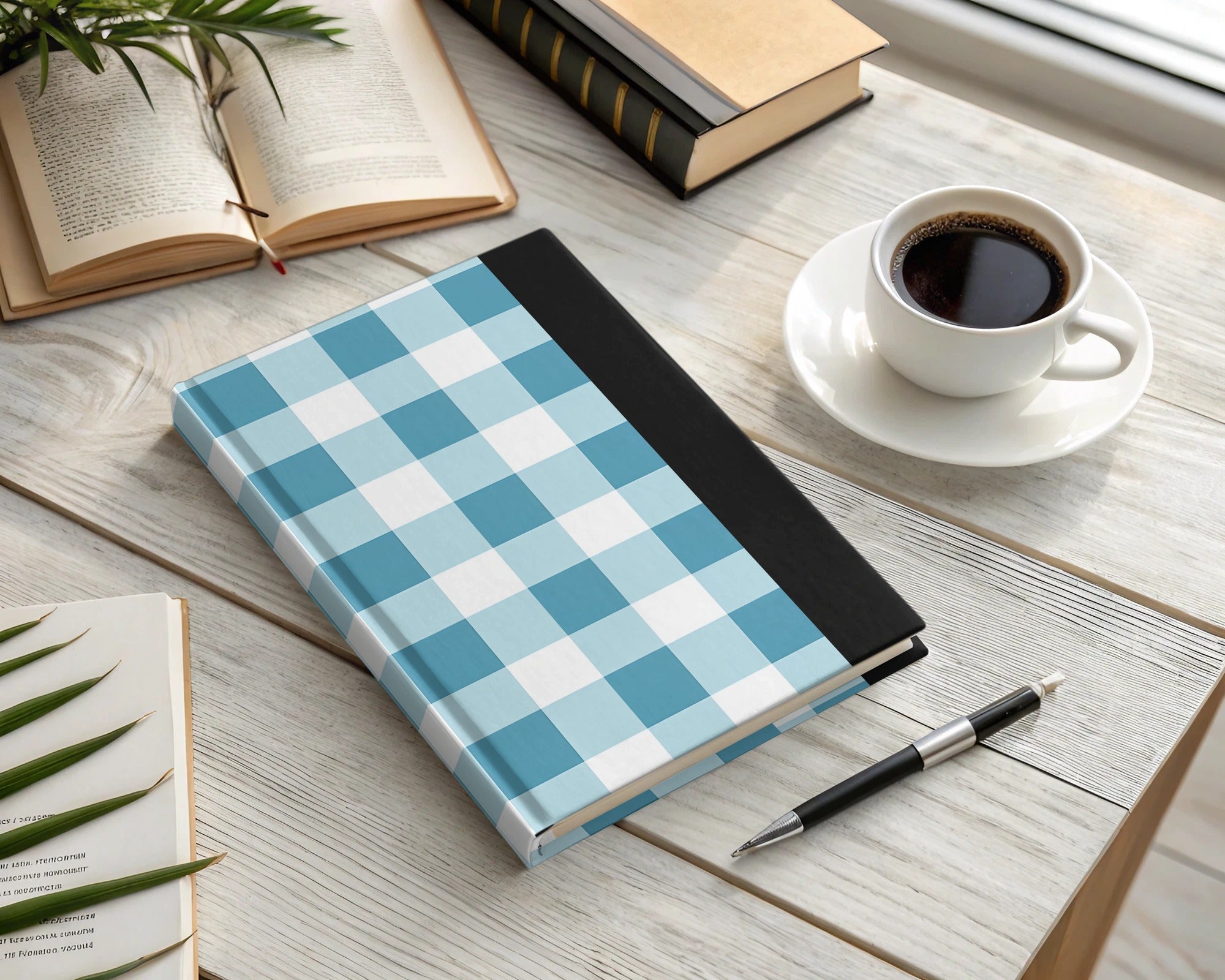 Blue and White Checkered Hardback Notebook Journal