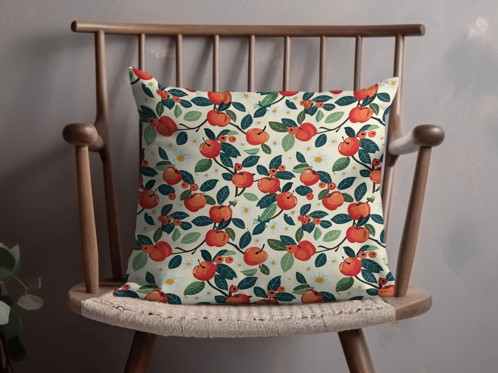 Vibrant Orange Fruit and Leaf Patterned Pillow Product