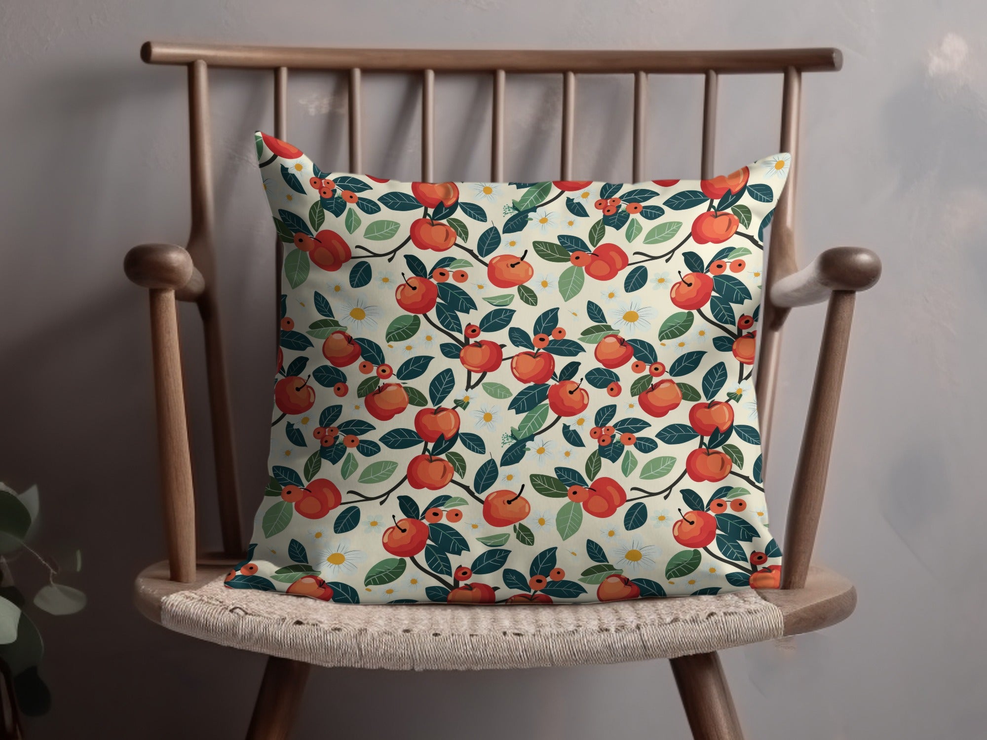 Vibrant Orange Fruit and Leaf Patterned Pillow Product