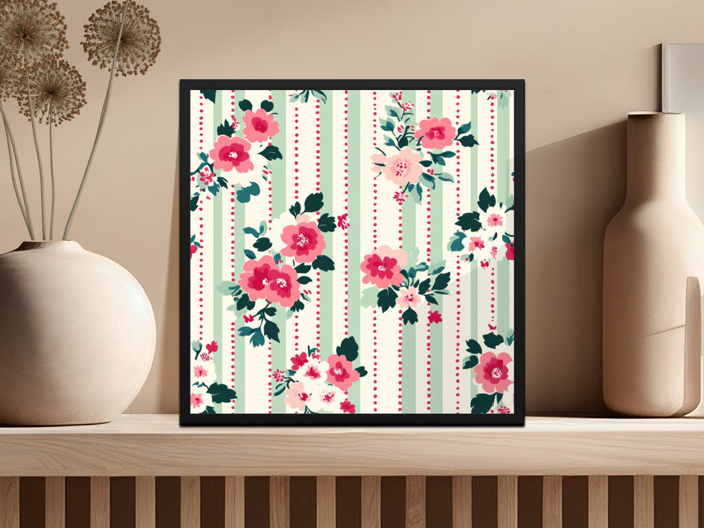 Elegant Floral Striped Pattern Wall Art Decor Print