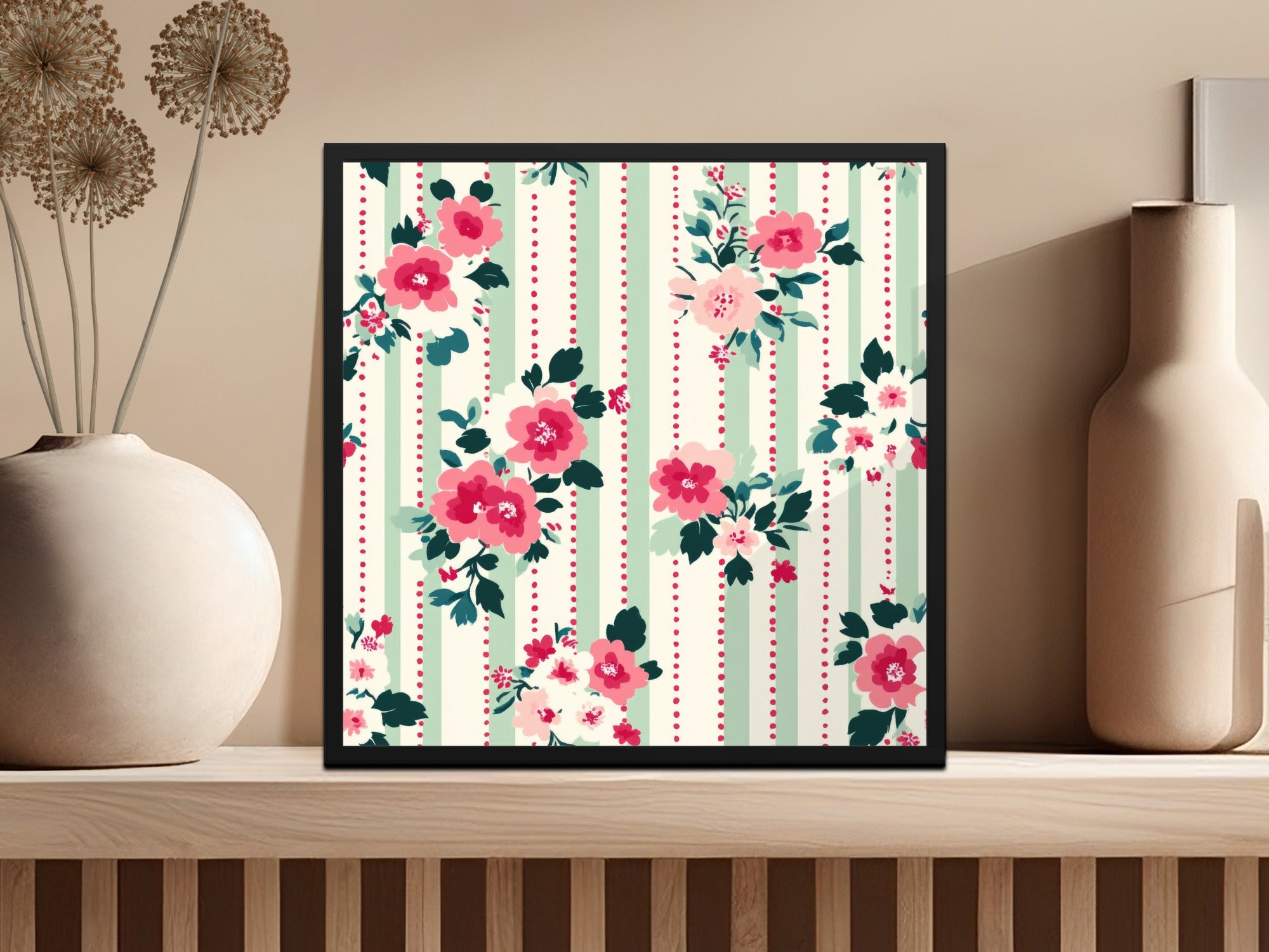 Elegant Floral Striped Pattern Wall Art Decor Print