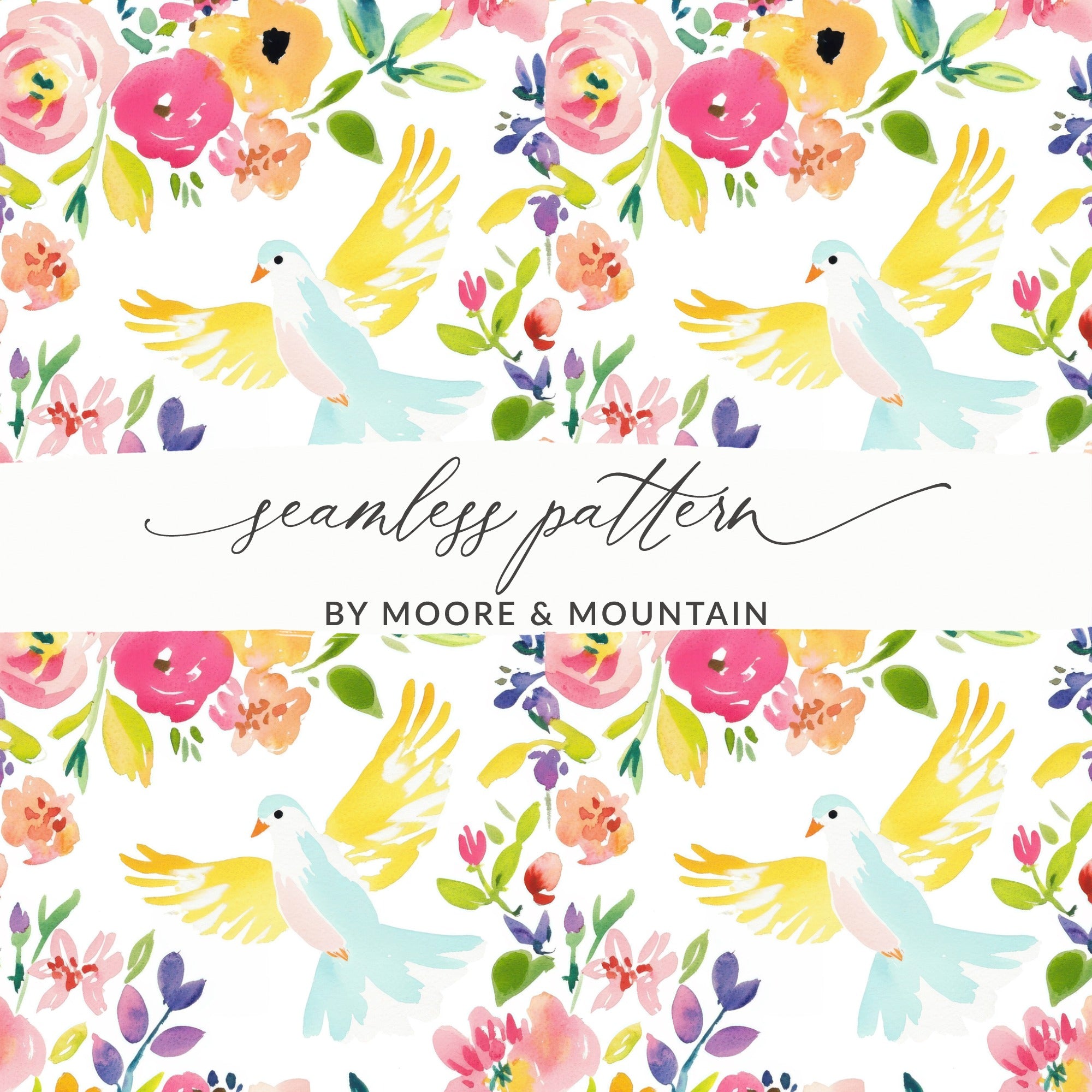 Vibrant Floral and Bird Pattern by Moore and Mountain