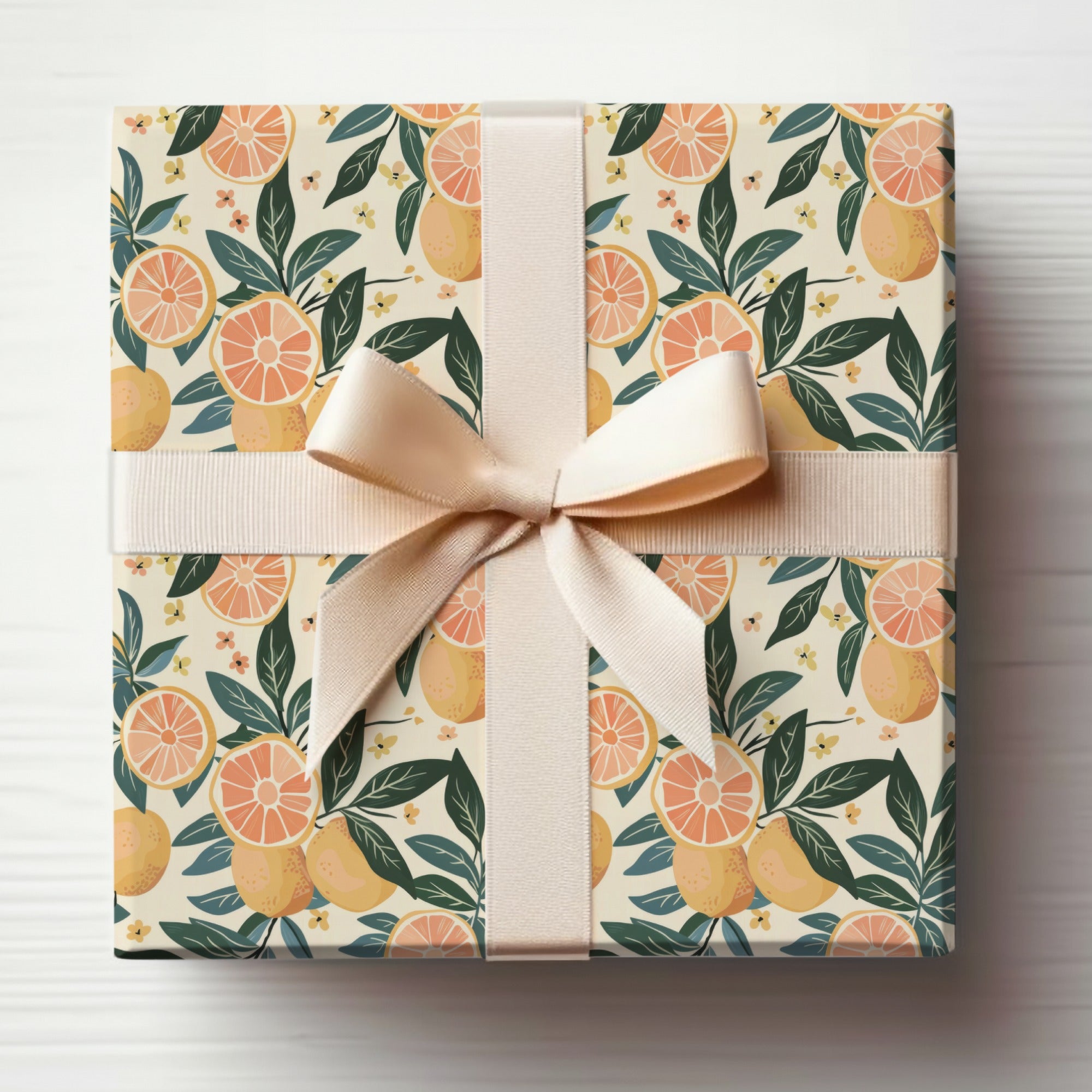 Citrus Themed Gift Wrapping Paper with Ribbon
