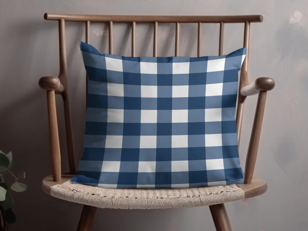 Blue and White Buffalo Checkered Cushion Pillow