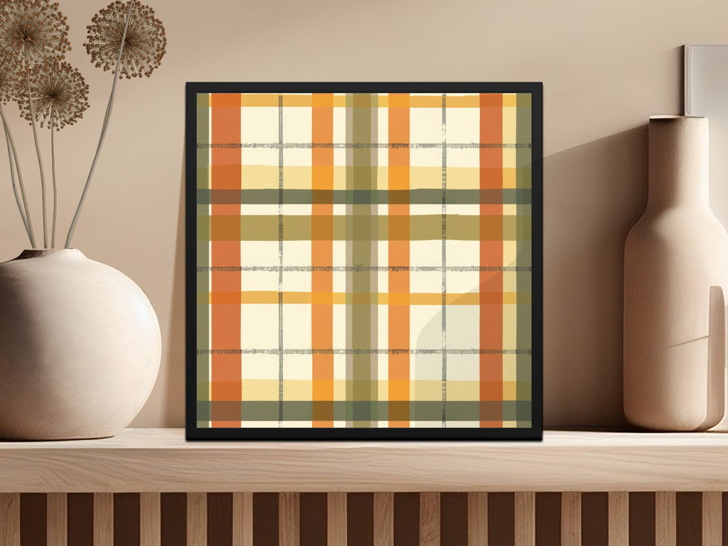 Abstract Orange and Green Plaid Wall Art Decor Product