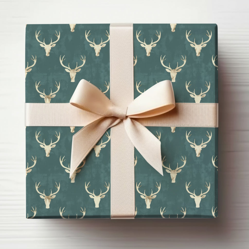 Deer Head Pattern Gift Wrap with Elegant Bow Design