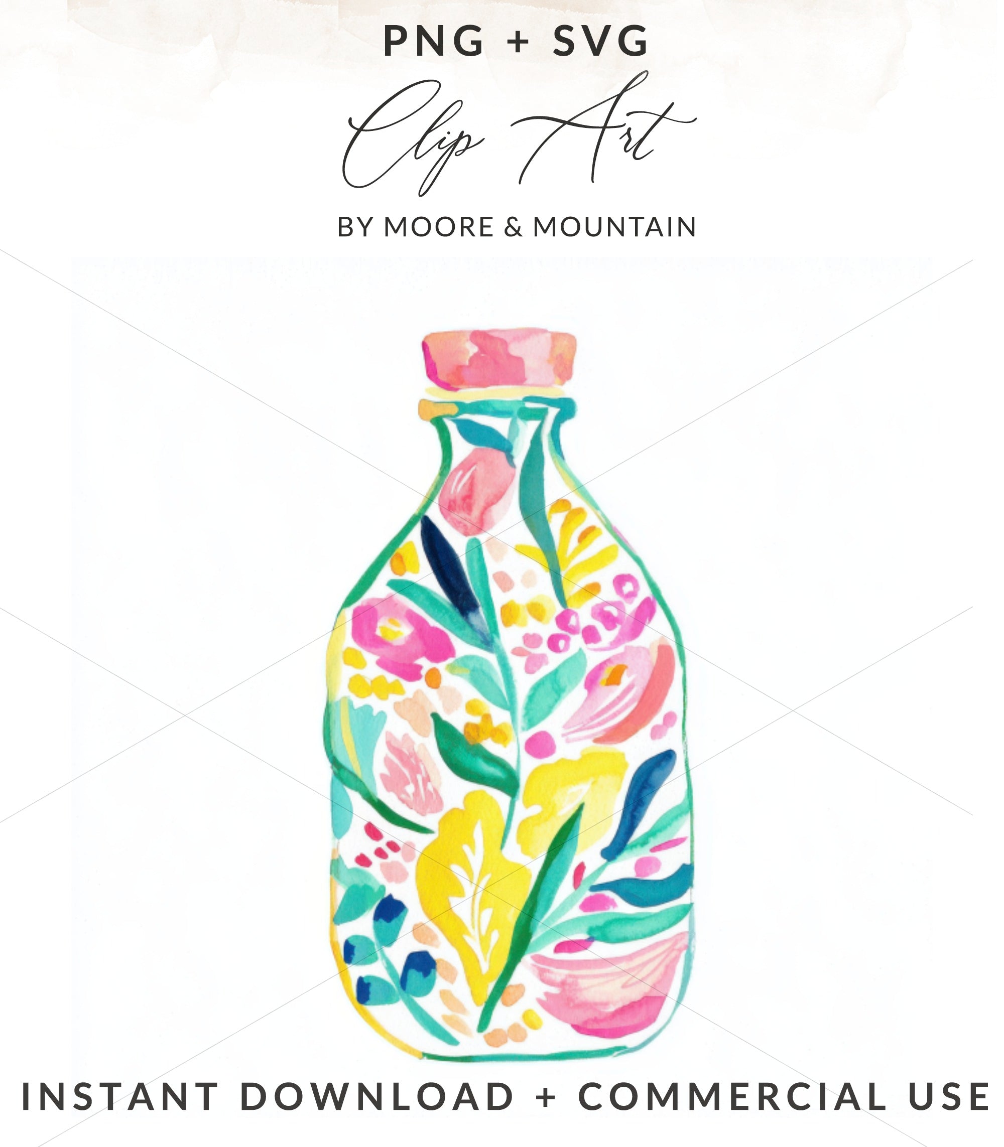 Colorful floral pattern on a bottle shape, PNG + SVG clip art.