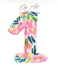Pink number one with floral watercolor brush strokes and "Clip Art" text.