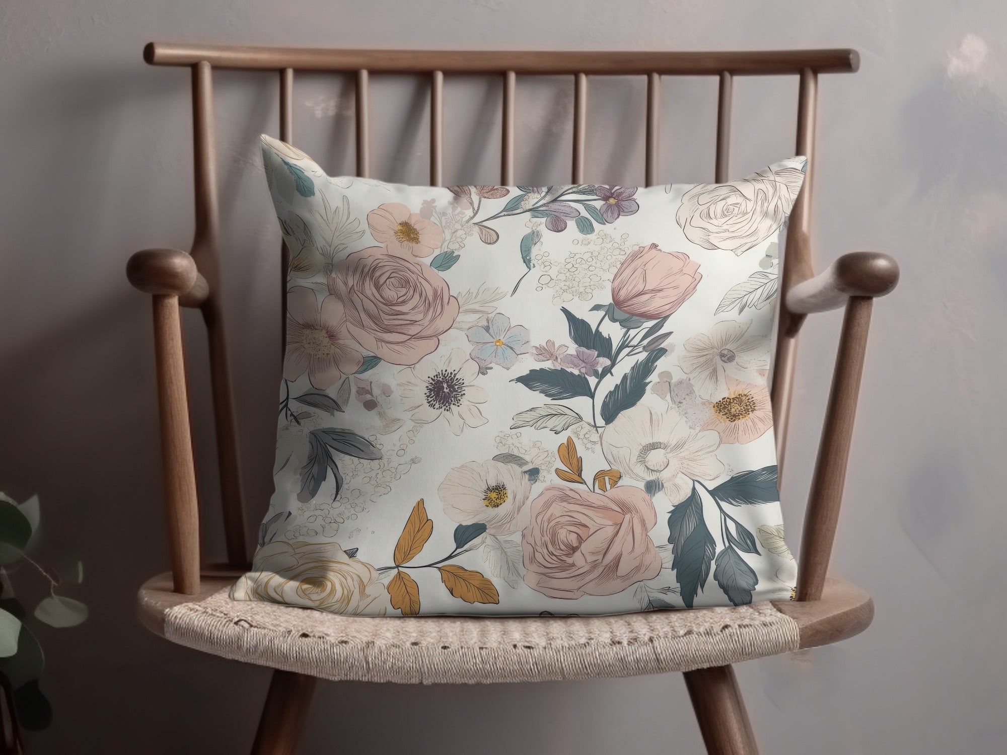 Floral Print Decorative Throw Pillow for Home Decor