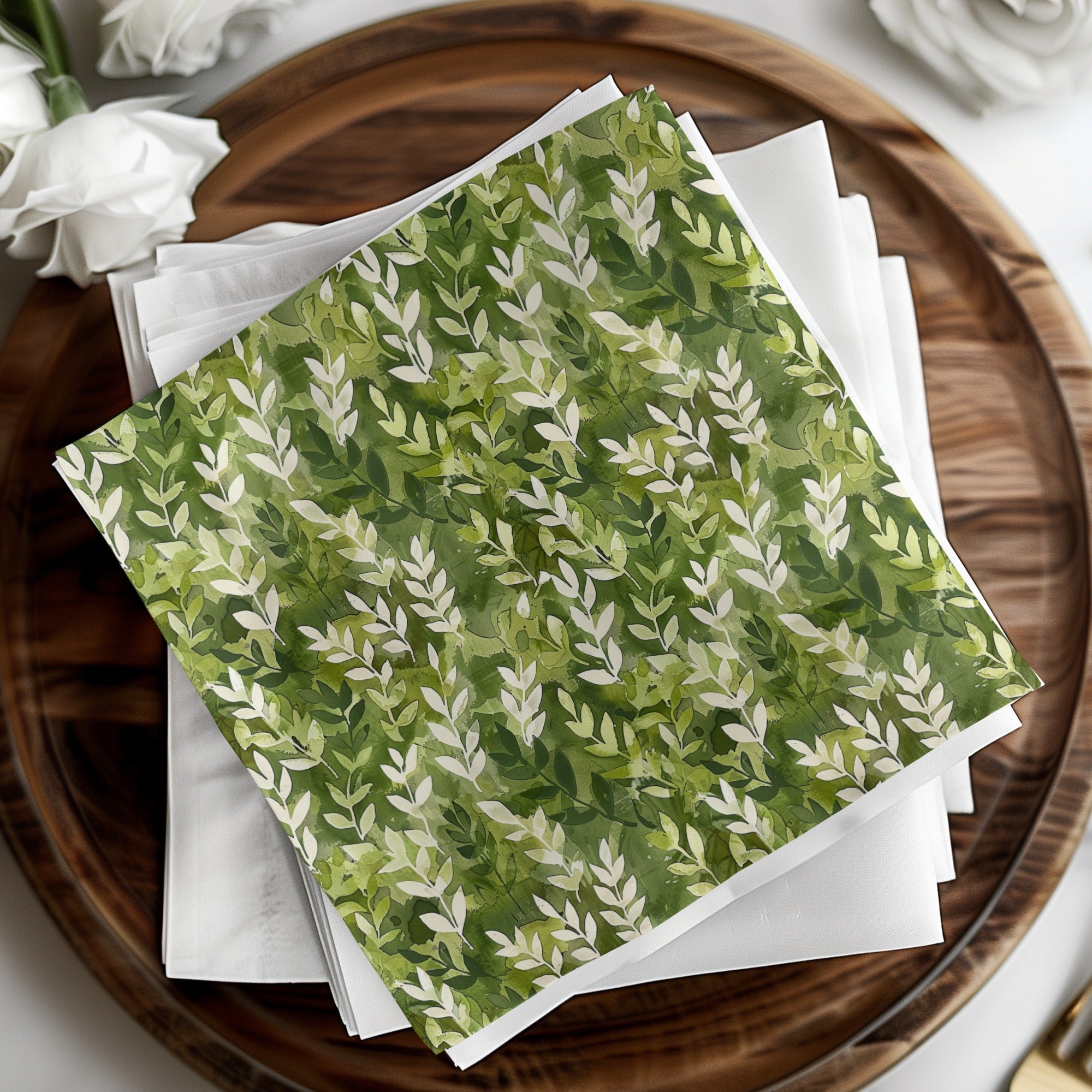 Lush Green Leaf Pattern Napkin for Elegant Table Decor