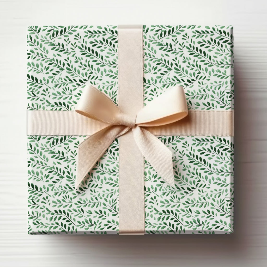 Elegant Green Leaf Patterned Gift Box Product With Bow