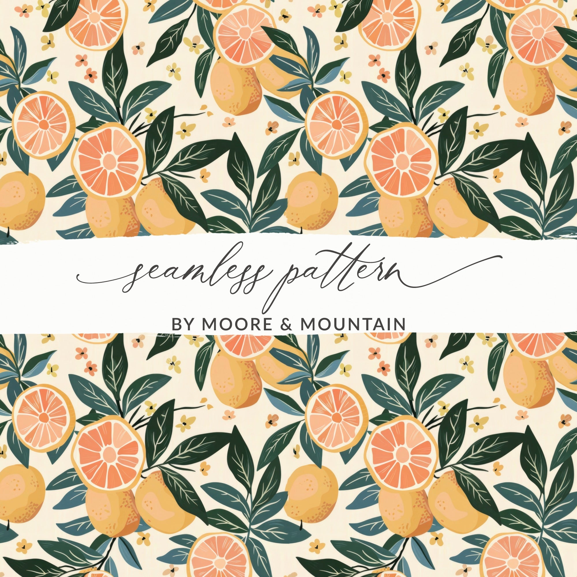 Fresh Citrus and Leaves Seamless Pattern Design