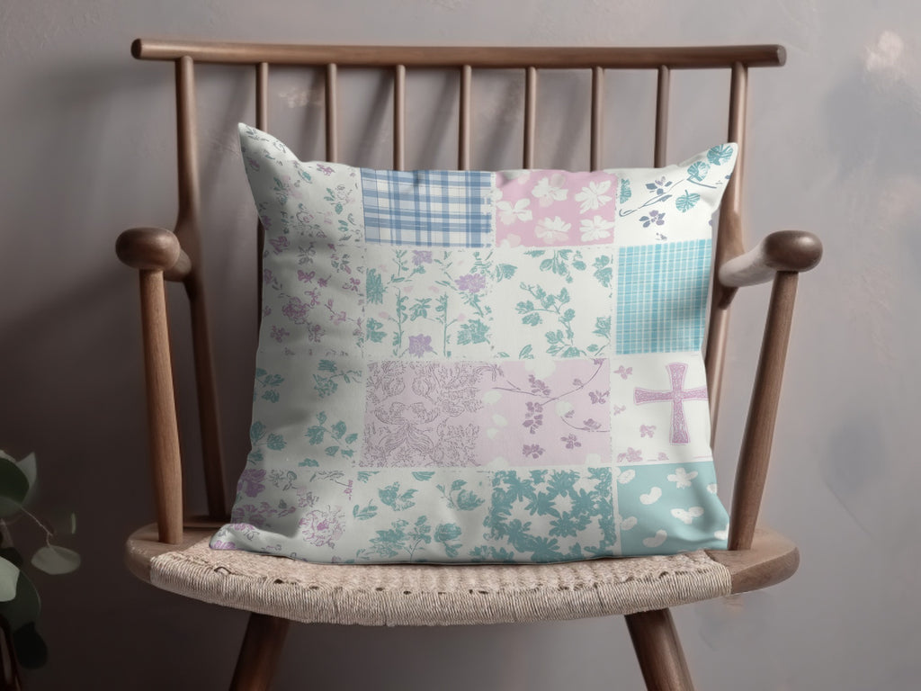 Floral Patchwork Design Throw Pillow with Pastel Colors