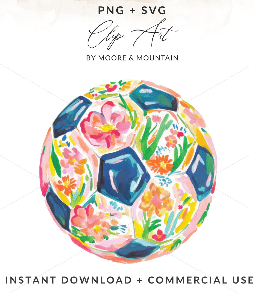 Hand-painted soccer ball with floral pattern, instant download.