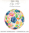 Hand-painted soccer ball with floral pattern, instant download.