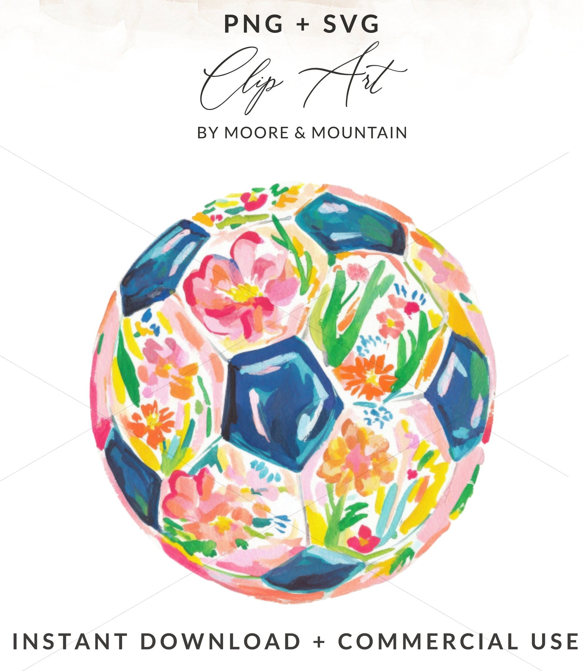Hand-painted soccer ball with floral pattern, instant download.
