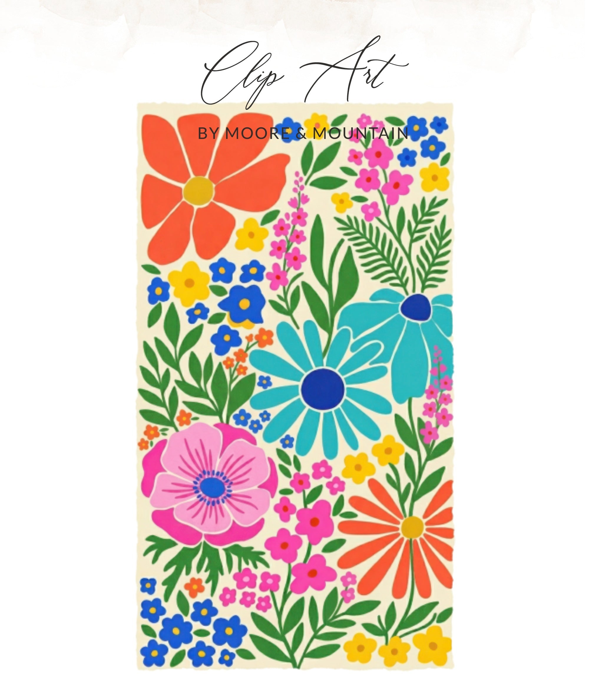 Colorful floral pattern with "Clip Art by Moore & Mountain" text.