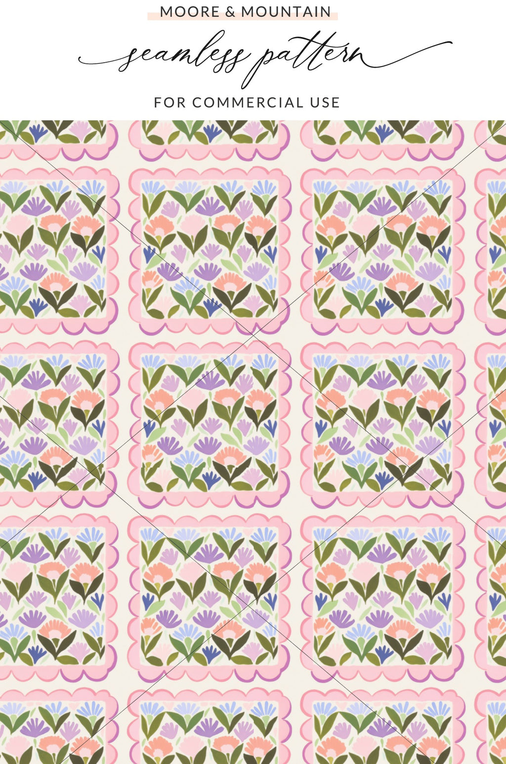 Floral Scalloped Seamless Pattern for Commercial Use