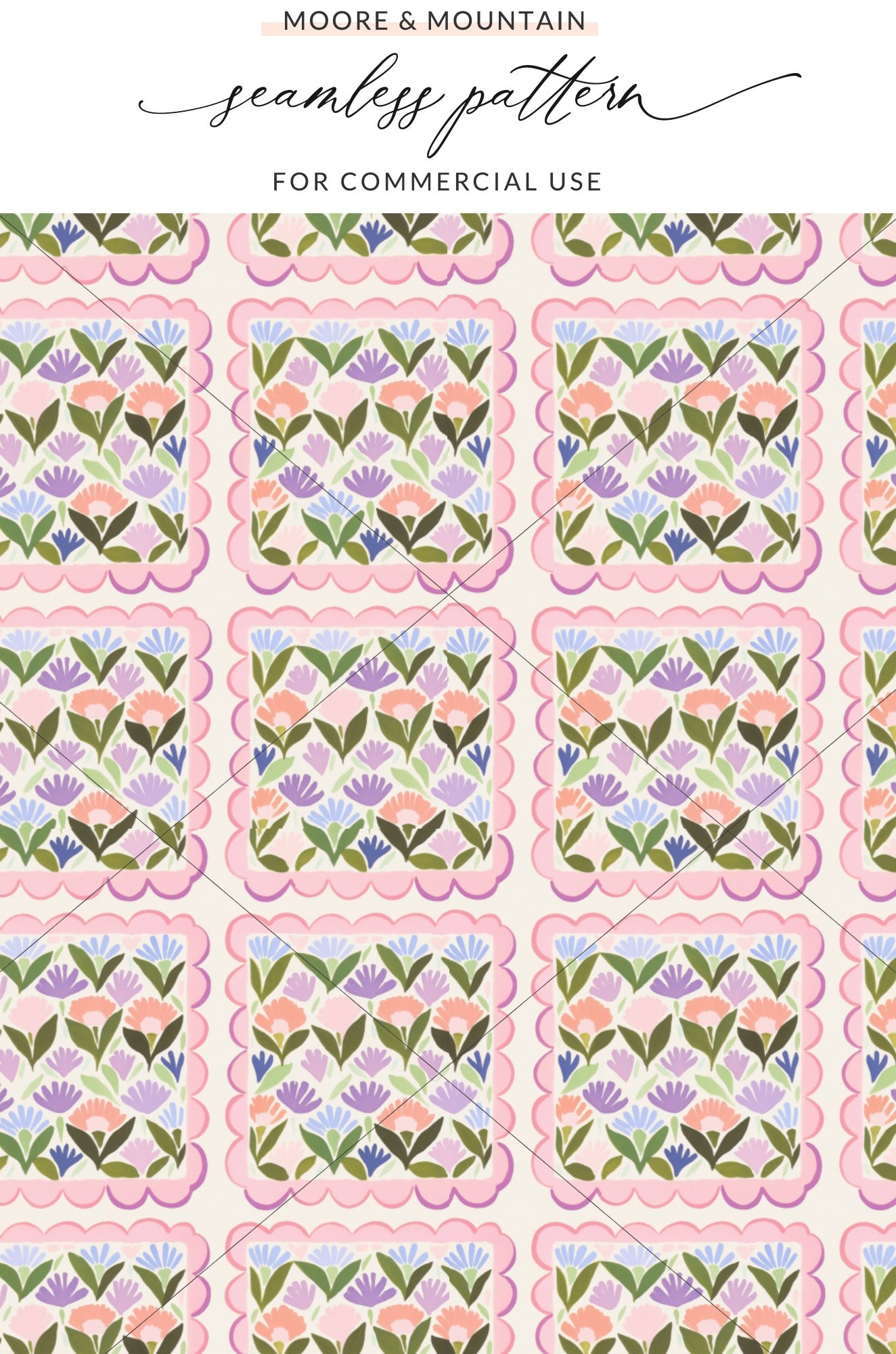 Floral Scalloped Seamless Pattern for Commercial Use