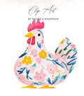 Watercolor chicken illustration with floral pattern, "Clip Art by Moore & Mountain".
