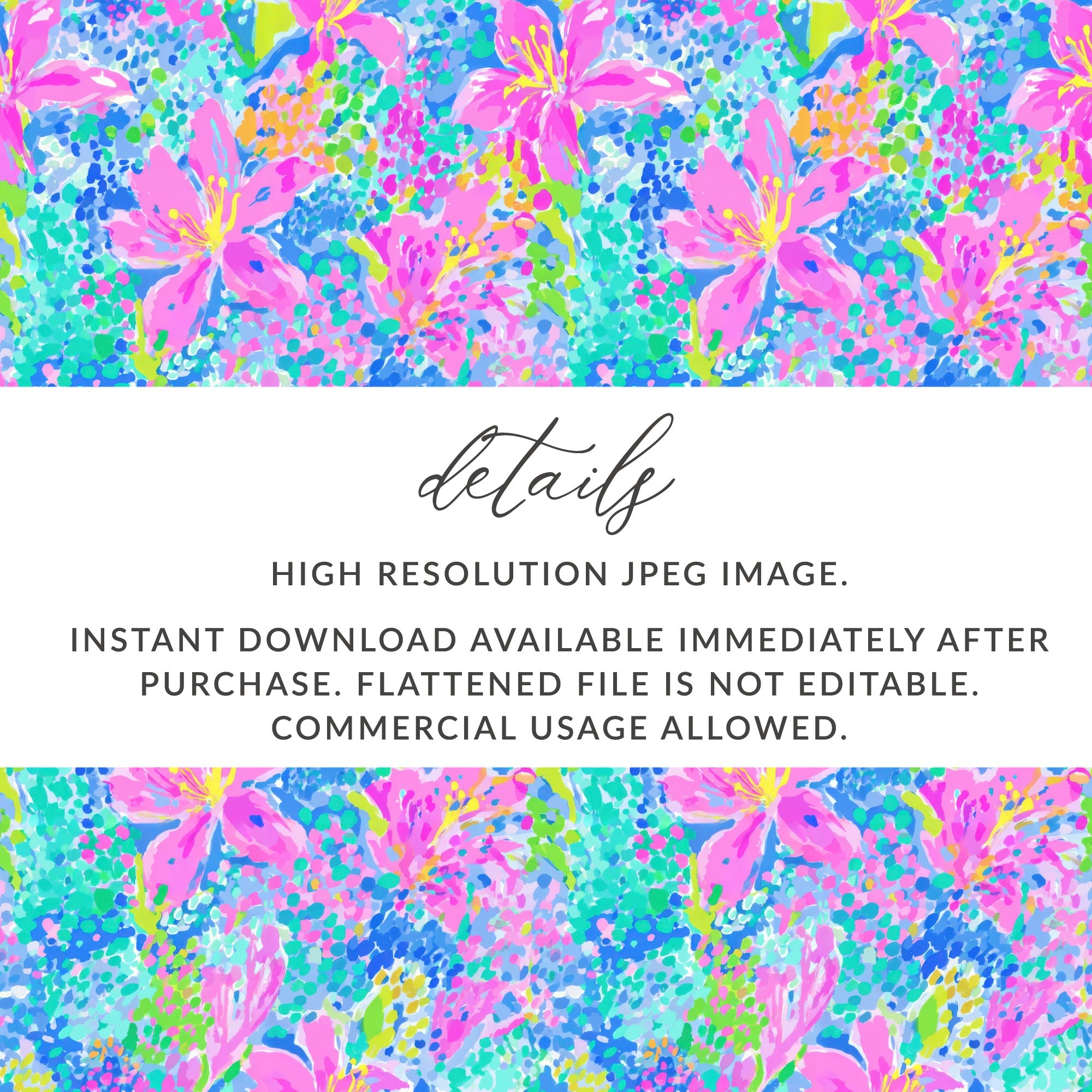 Floral pattern with text overlay: high resolution JPEG image, instant download.