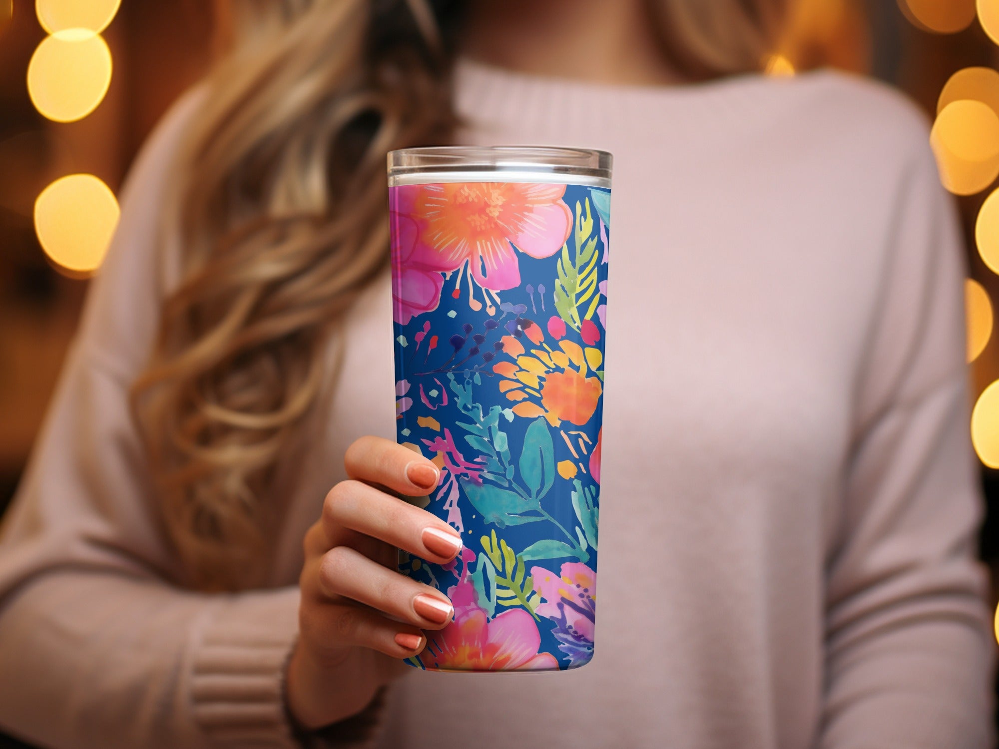 Vibrant Floral Pattern Insulated Tumbler for Beverages