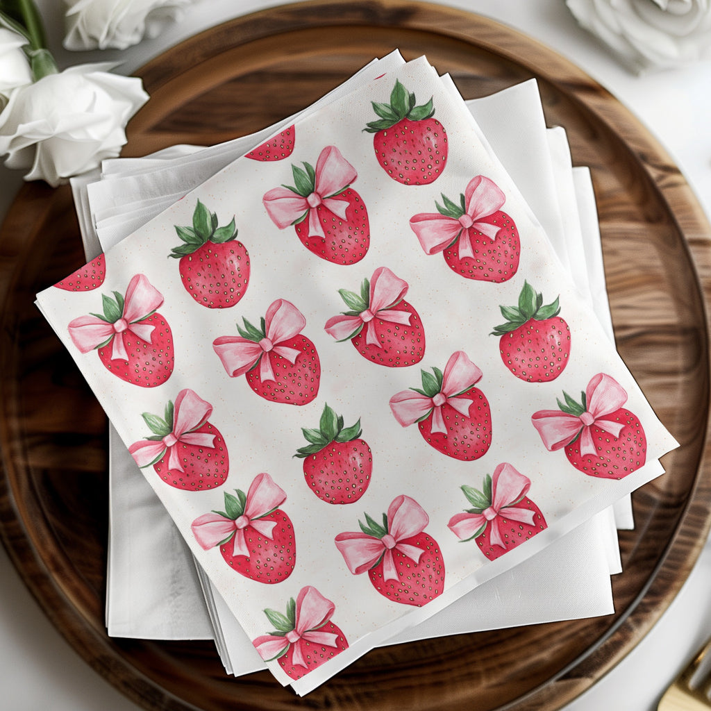 Strawberry and Bow Pattern Decorative Napkin Set