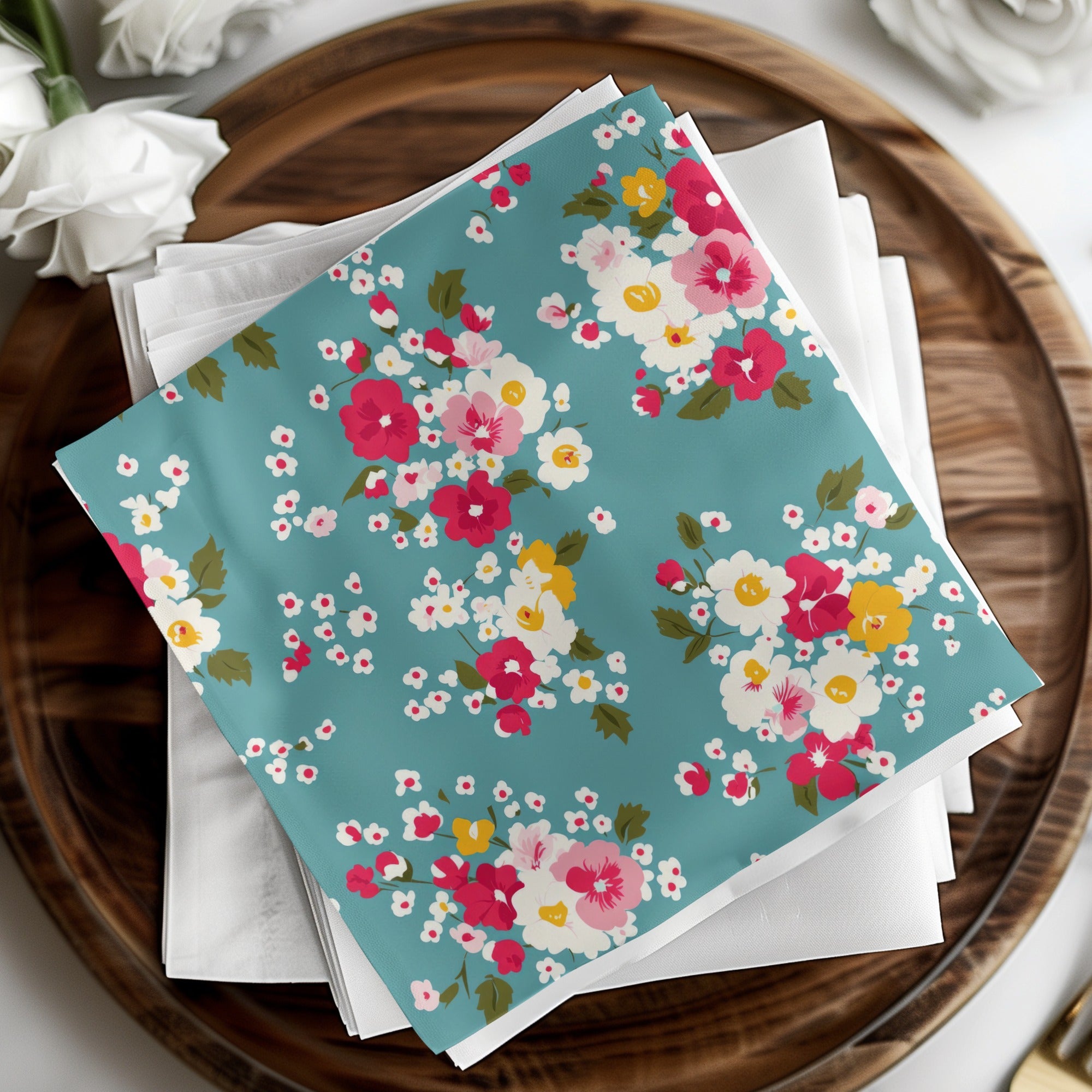 Floral Patterned Table Napkins in Blue and Pink Design