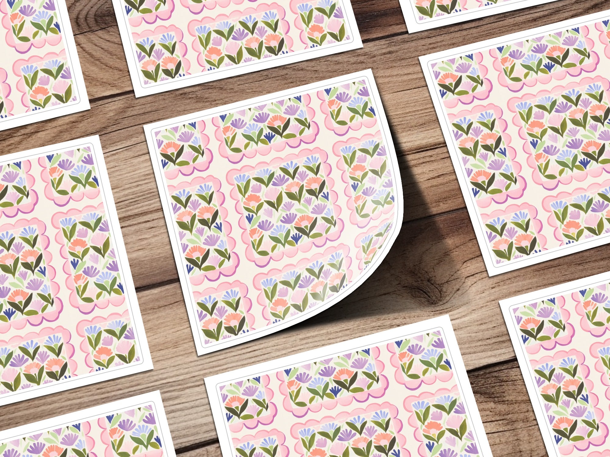 Floral Pattern Square Stickers for Crafting Projects