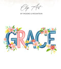 "Grace" word art with floral accents, by Moore & Mountain.