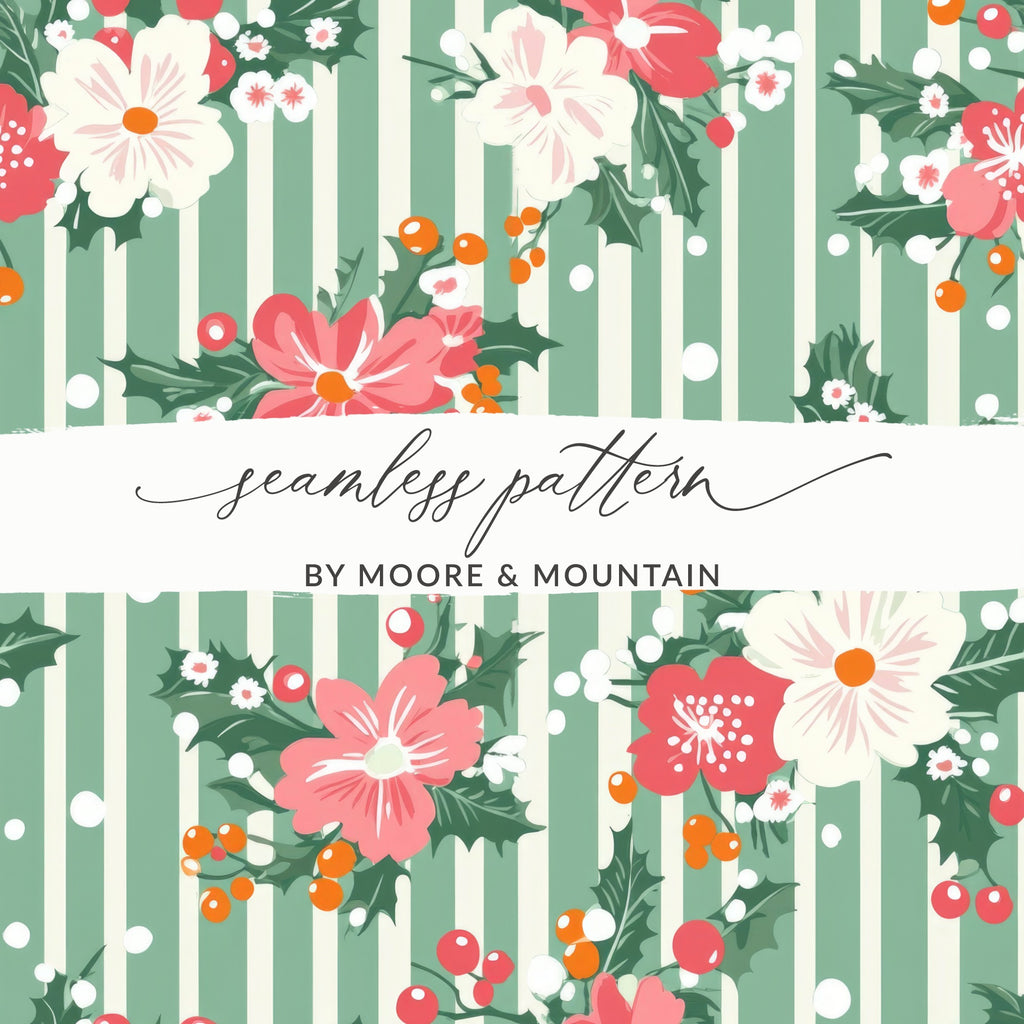 Floral and Green Striped Seamless Pattern Design