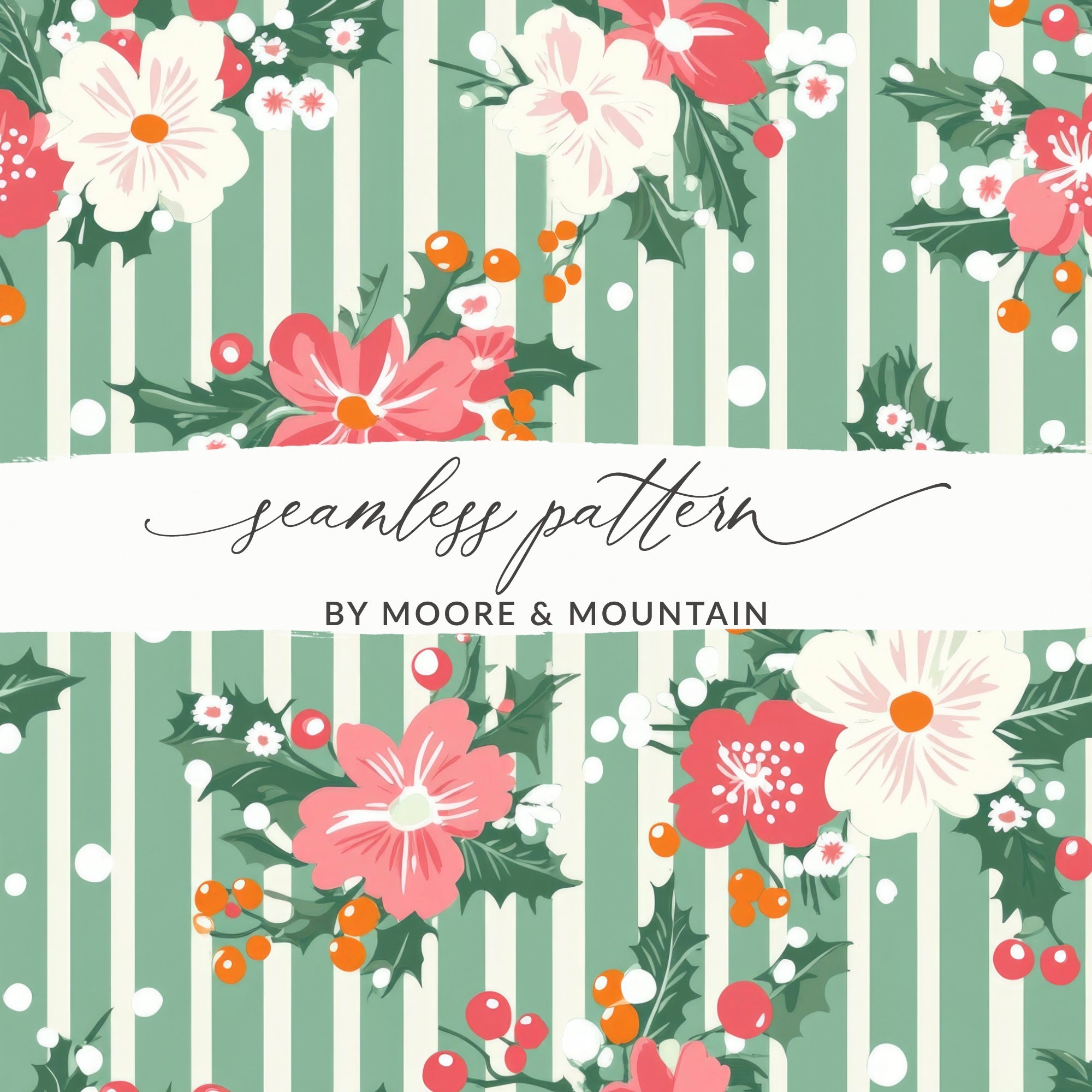 Floral and Green Striped Seamless Pattern Design