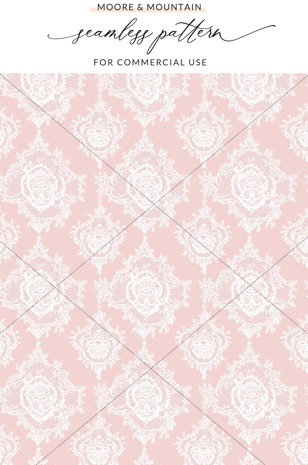 Seamless Pattern Pink and White Damask Commercial Use