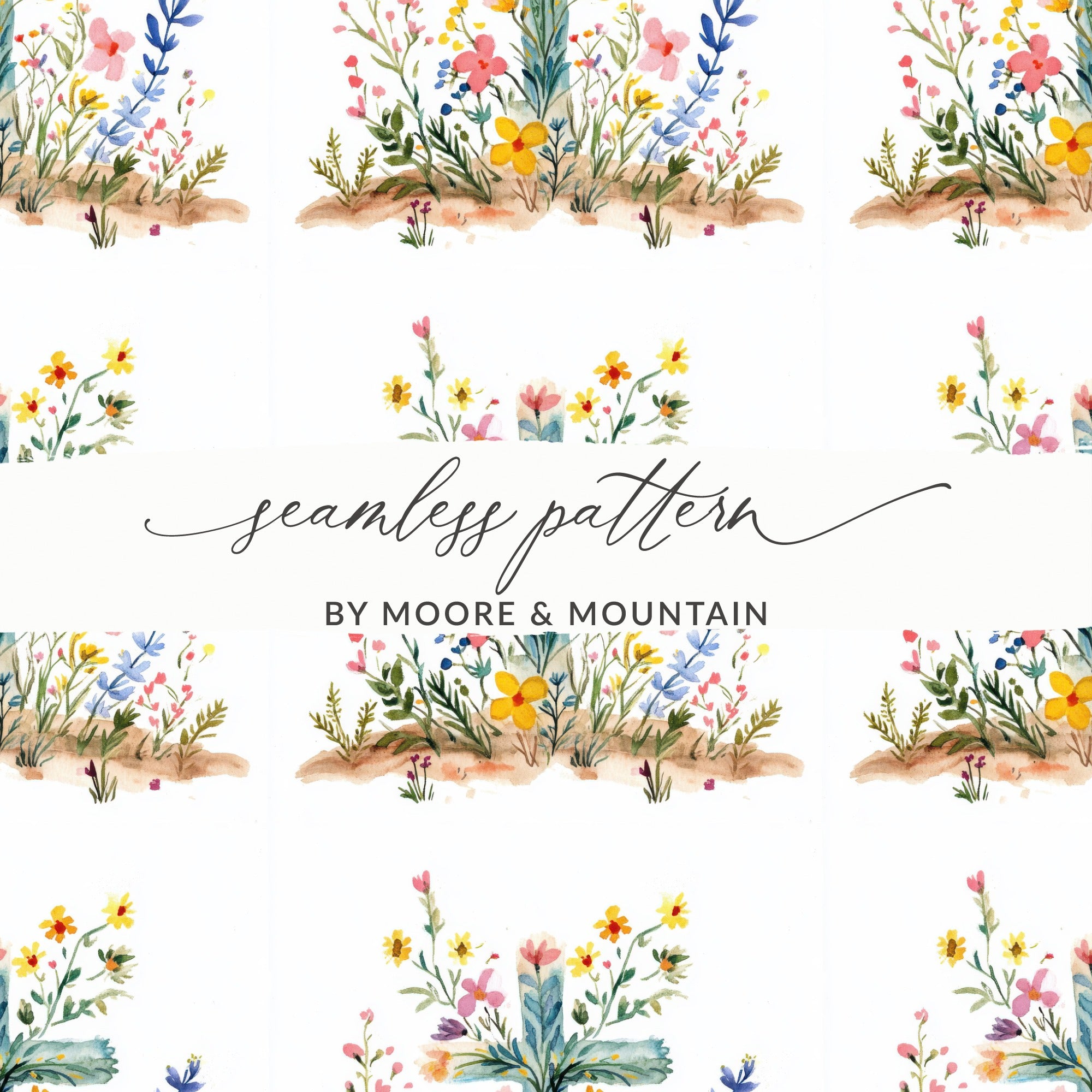 Watercolor Floral Digital Paper, Seamless Flower Pattern, Wildflower Art Print, Spring Botanical Design, Scrapbook Paper, 2 JPEG Files