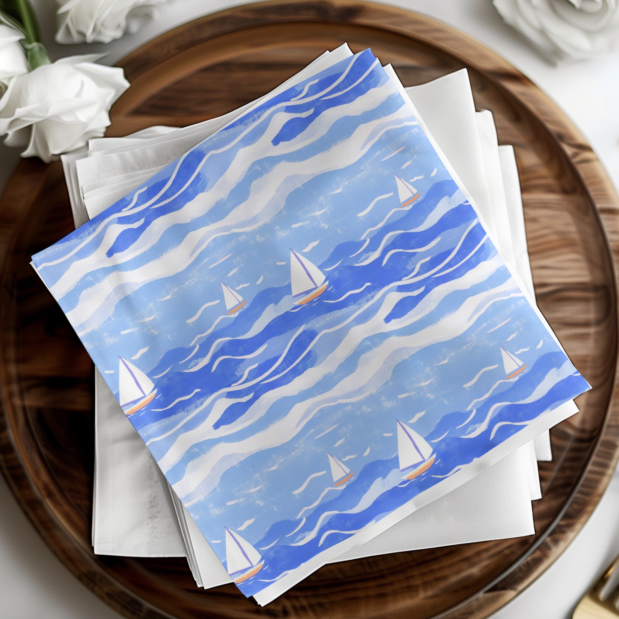 Nautical Digital Paper, Sailing Boat Pattern, Blue Sea Illustration, Seamless Texture, Scrapbook Paper, Downloadable Art, JPEG Files