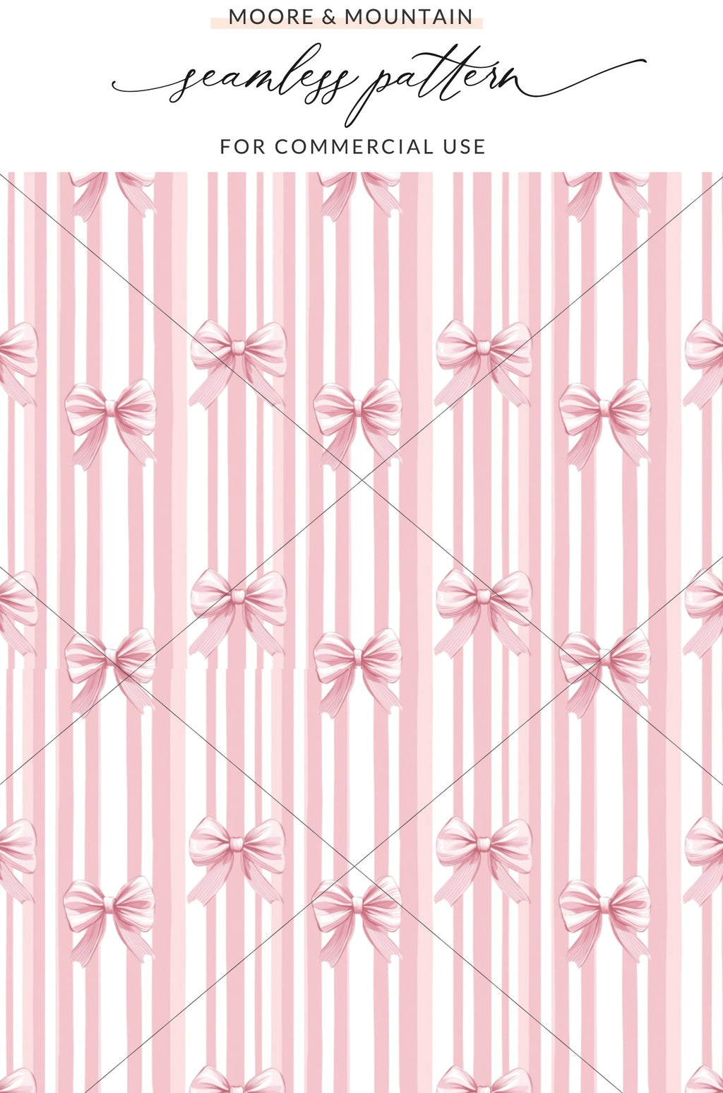 Pink and White Striped Pattern with Bows Design