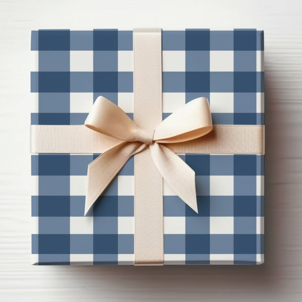 Blue and White Checkered Gift Wrapping Paper with Bow
