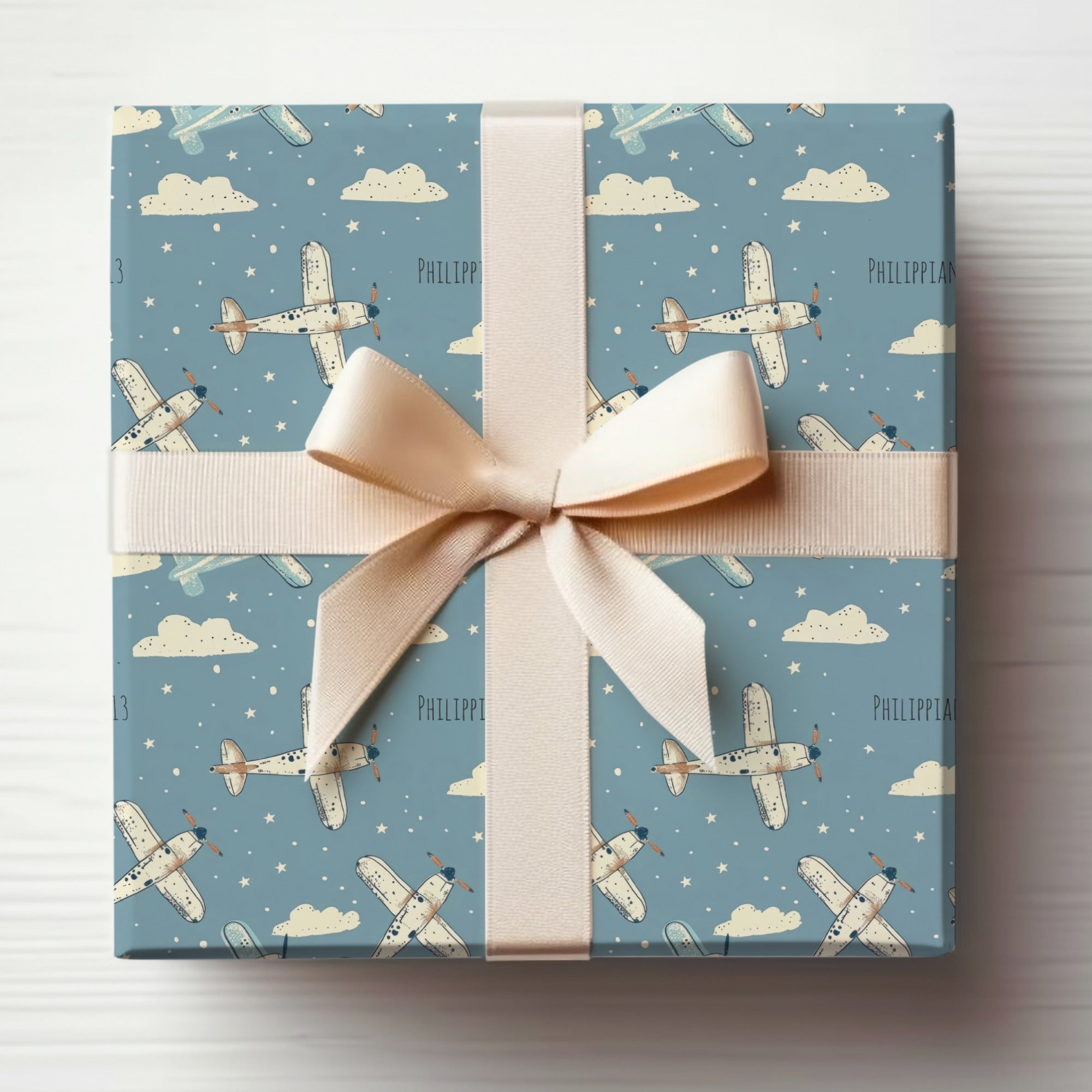 Blue Sky Airplane Clouds Stars PHILIPPIAN Pattern product type