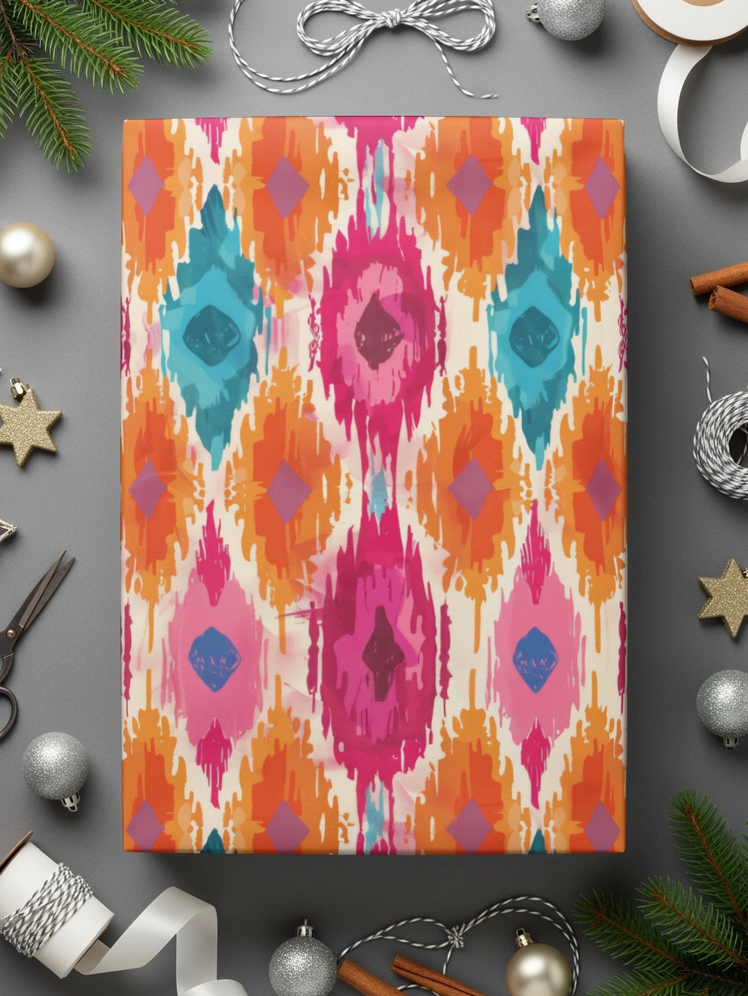 Vibrant Ikat Pattern Gift Wrap for Holiday Wrapping