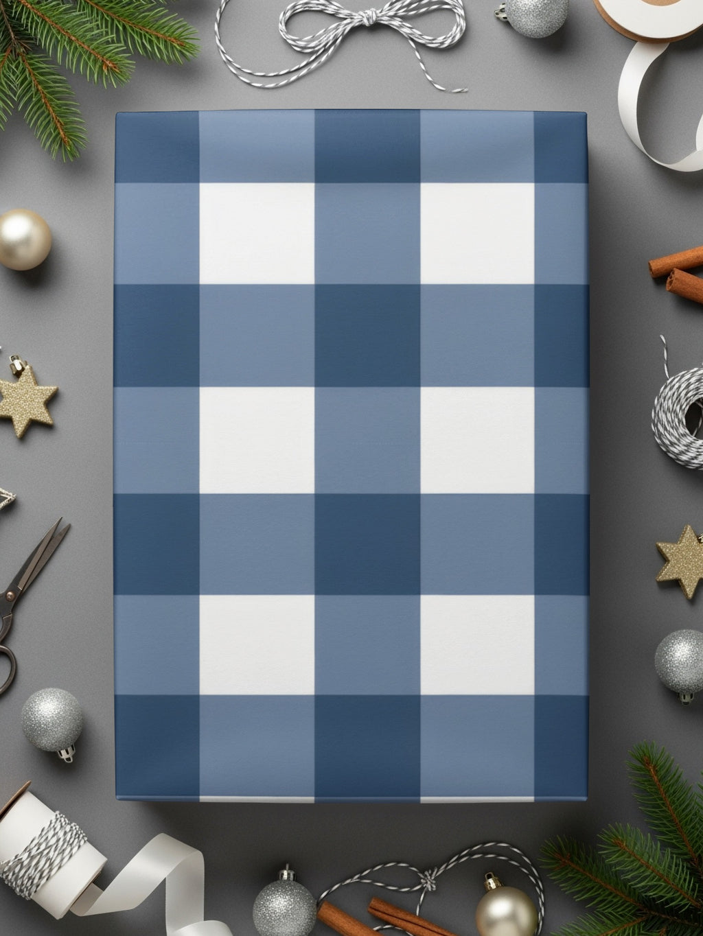 Blue and White Plaid Pattern Gift Wrapping Paper