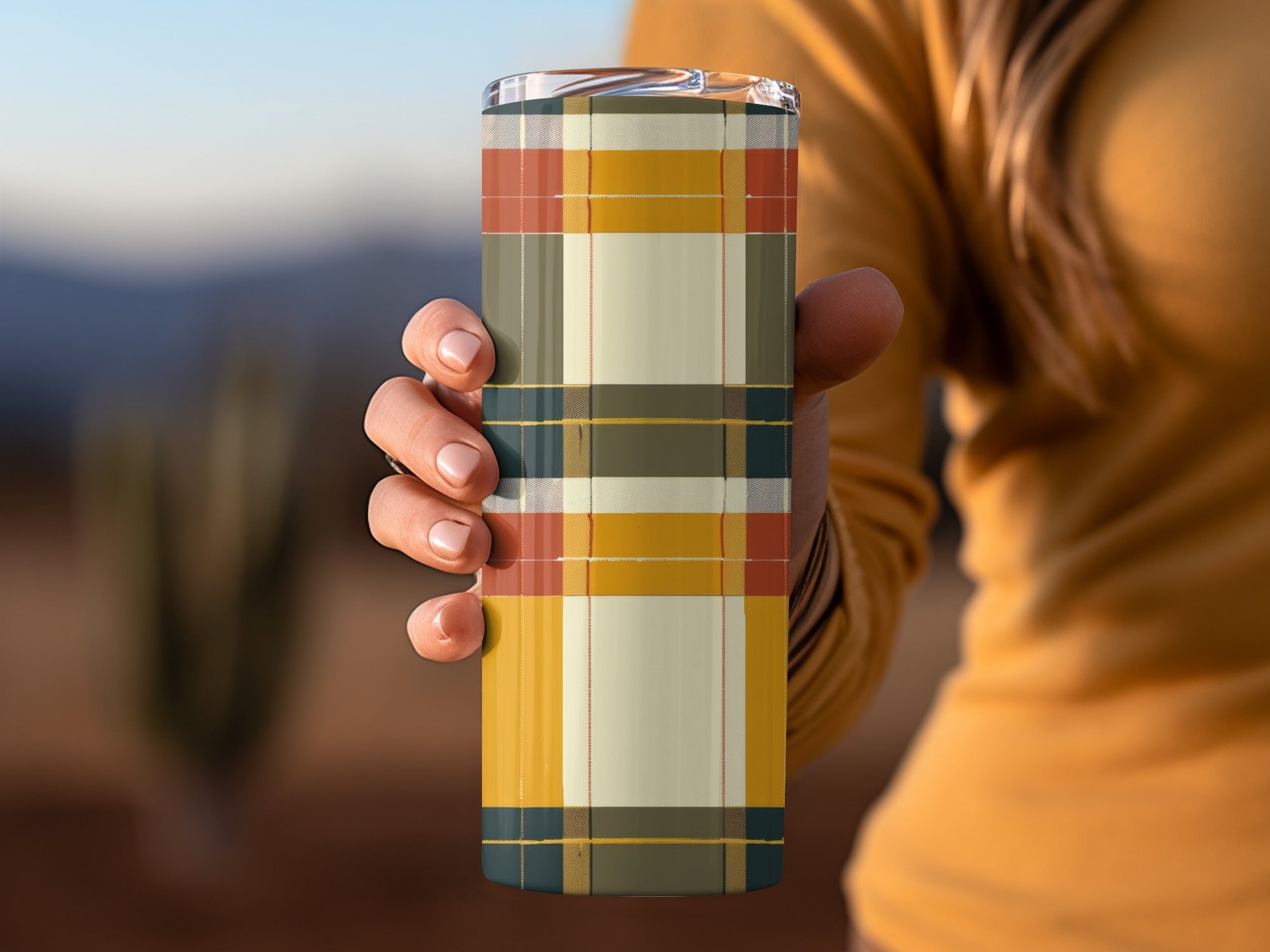 Stylish Multi-Color Plaid Tumbler for Beverages