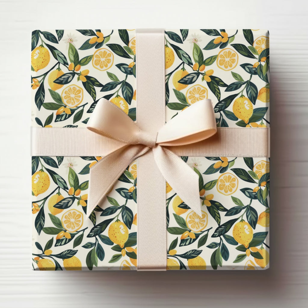 Lemon Pattern Gift Wrapping Paper with Cream Bow