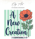 Anemone flower with text "A New Creation" and "2 Corinthians 5:17".
