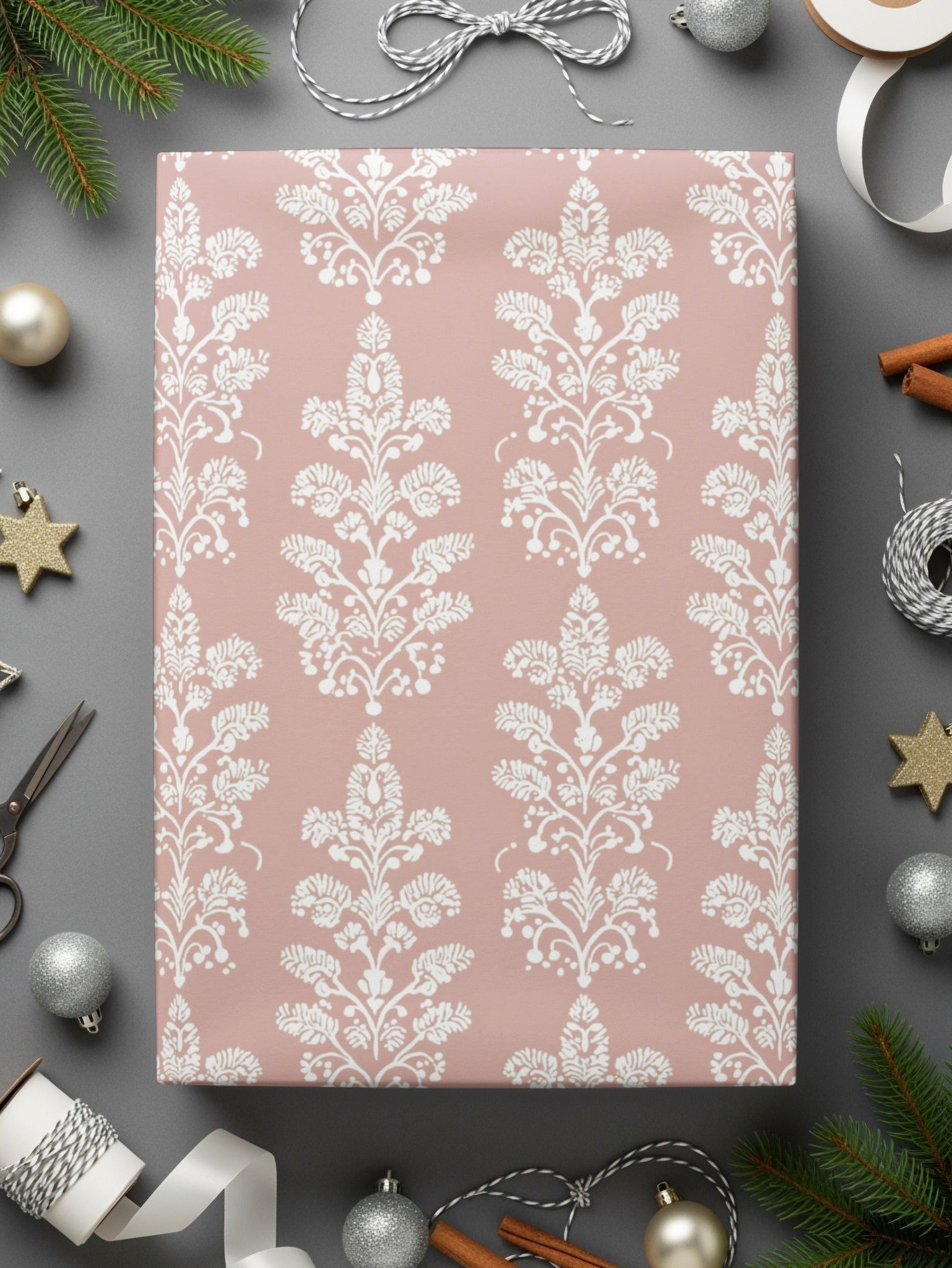 Elegant Pink and White Ornamental Design Wrapping Paper