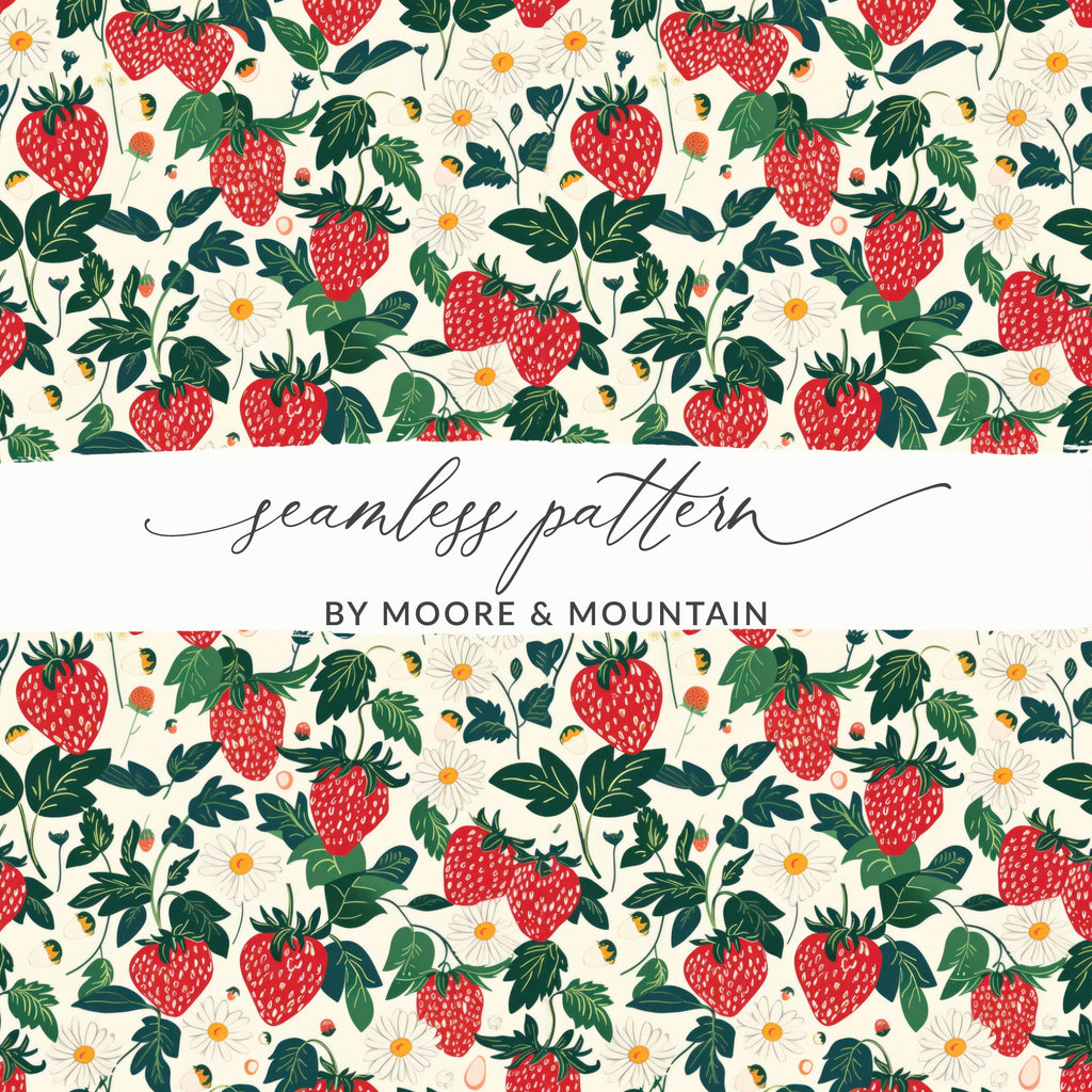 Strawberries and Flowers Seamless Pattern Design